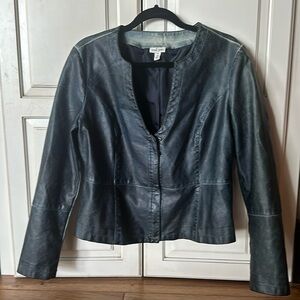 Dark blue/ Turquoise Faux Leather Distressed Jacket Tribal Jeans‎ Large